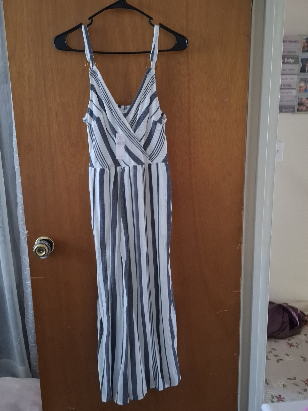 American Eagle Outfitters Striped V-Neck Maxi Dress in White and Navy